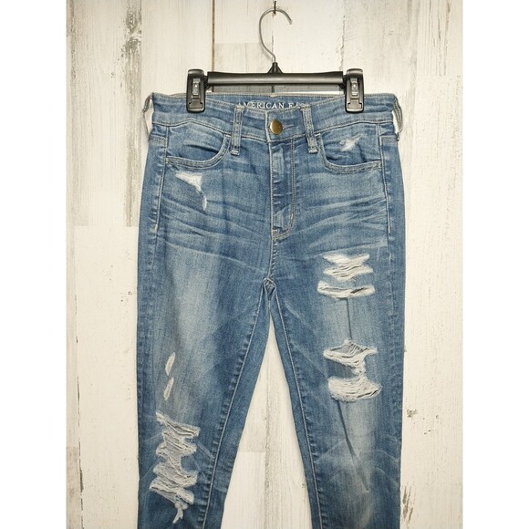 American Eagle Jeans Hi Rise Jeggings Women’s 2 Short Distressed Blue - Picture 3 of 6